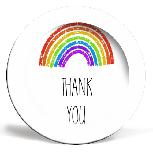 Rainbow Thank you Greeting - ceramic dinner plate by Adam Regester