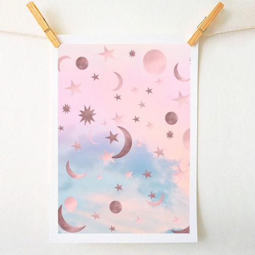 Pastel Starry Sky Moon Dream #2 #decor #art - A1 - A4 art print by Anita Bella Jantz