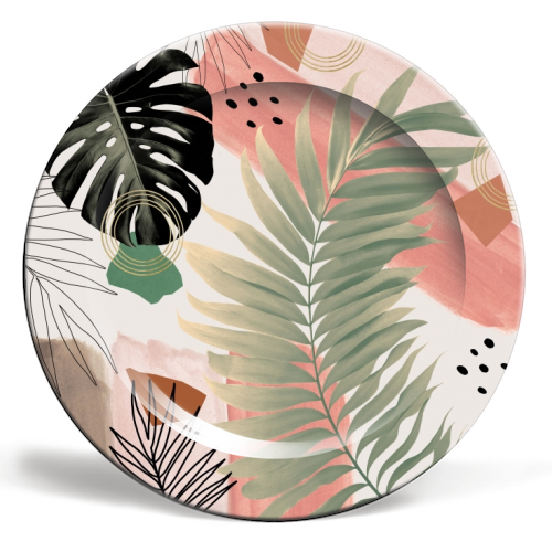 Palm Leaf Summer Glam #1 #tropical #decor #art - ceramic dinner plate by Anita Bella Jantz