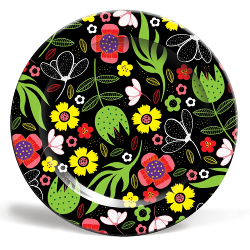 Modern Stylised Flowers - ceramic dinner plate by InspiredImages