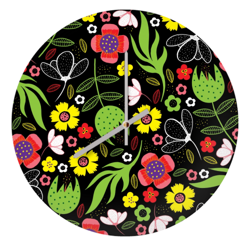 Modern Stylised Flowers - quirky wall clock by InspiredImages
