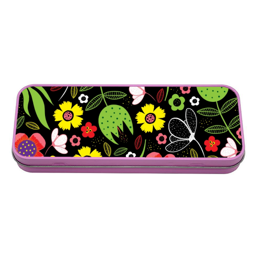 Modern Stylised Flowers - tin pencil case by InspiredImages