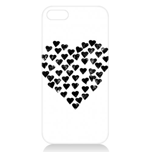Hearts Heart Black on White - unique phone case by Emeline Tate