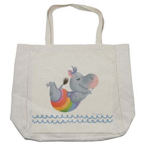 Little Rainbow Hippo Happiness - cool beach bag by Tina Macnaughton