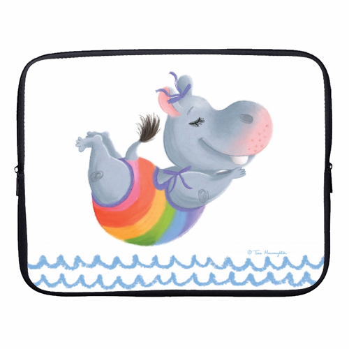 Little Rainbow Hippo Happiness - designer laptop sleeve by Tina Macnaughton