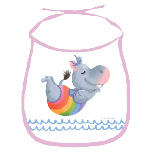 Little Rainbow Hippo Happiness - funny baby bib by Tina Macnaughton