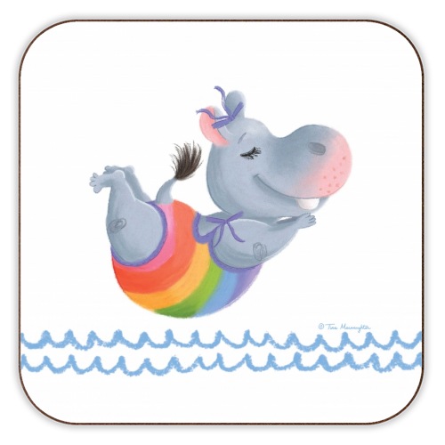 Little Rainbow Hippo Happiness - personalised beer coaster by Tina Macnaughton