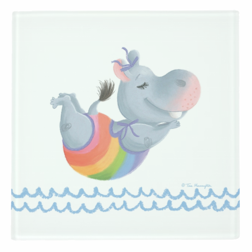 Little Rainbow Hippo Happiness - personalised beer coaster by Tina Macnaughton