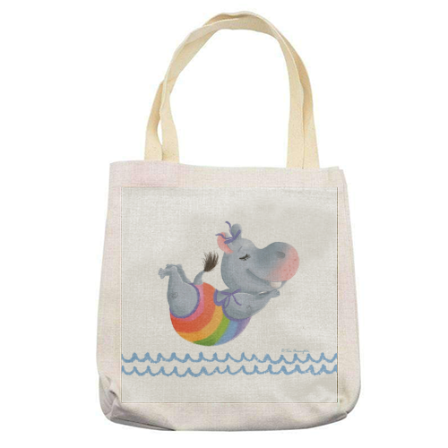 Little Rainbow Hippo Happiness - printed tote bag by Tina Macnaughton