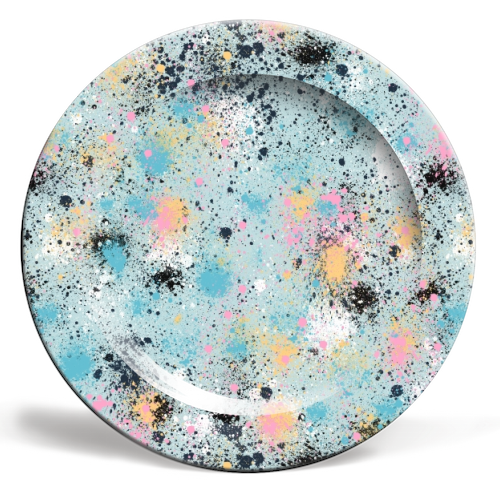 Ink Splatter Blue Pink - ceramic dinner plate by Ninola Design