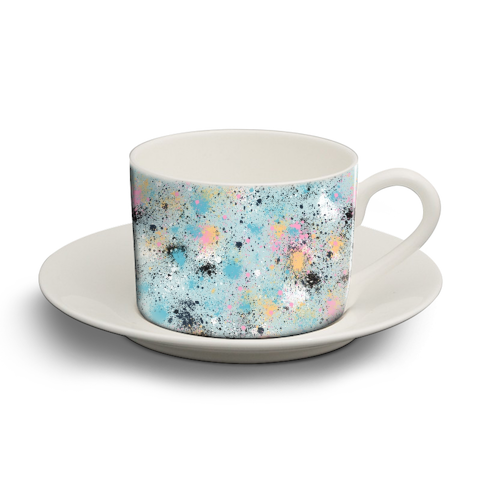 Ink Splatter Blue Pink - personalised cup and saucer by Ninola Design