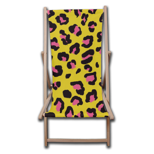 Leopard print yellow and pink - canvas deck chair by Cheryl Boland