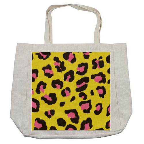 Leopard print yellow and pink - cool beach bag by Cheryl Boland