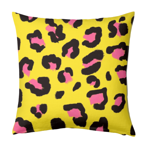 Leopard print yellow and pink - designed cushion by Cheryl Boland