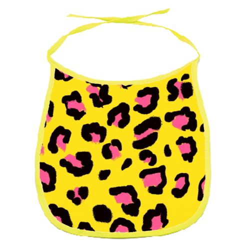 Leopard print yellow and pink - funny baby bib by Cheryl Boland