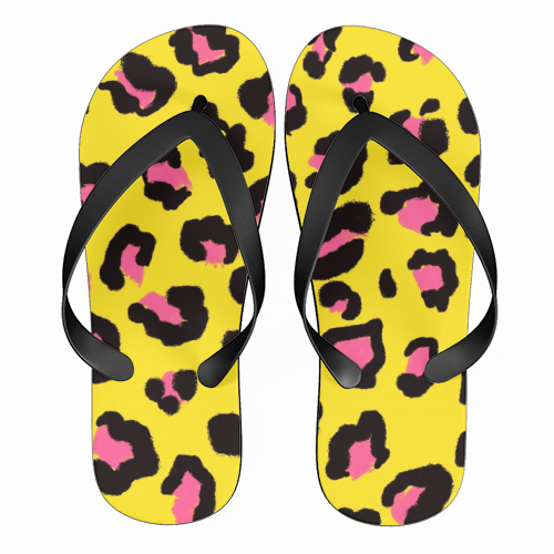 Leopard print yellow and pink - funny flip flops by Cheryl Boland