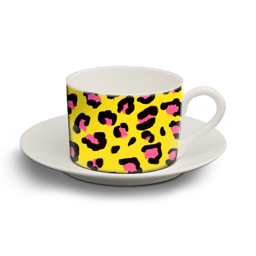 Leopard print yellow and pink - personalised cup and saucer by Cheryl Boland