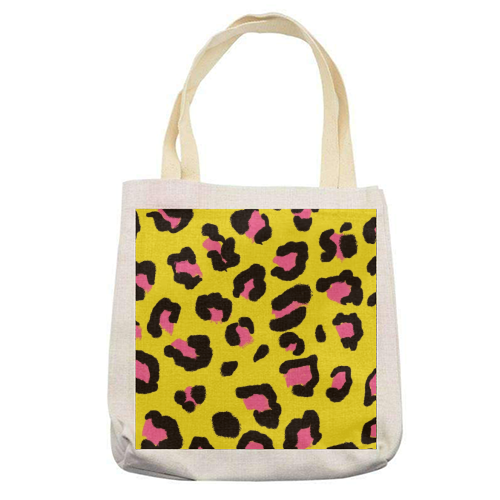 Leopard print yellow and pink - printed tote bag by Cheryl Boland