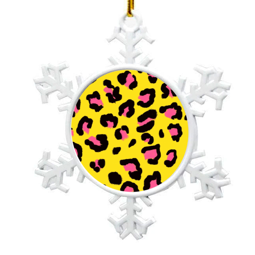 Leopard print yellow and pink - snowflake decoration by Cheryl Boland
