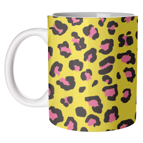 Leopard print yellow and pink - unique mug by Cheryl Boland