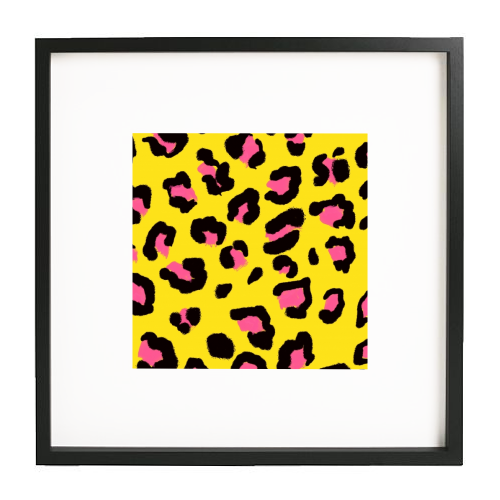 Leopard print yellow and pink - white/black framed print by Cheryl Boland