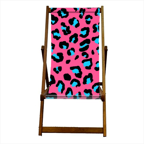 Leopard print pink and blue - canvas deck chair by Cheryl Boland