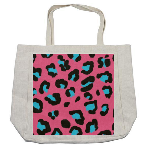 Leopard print pink and blue - cool beach bag by Cheryl Boland