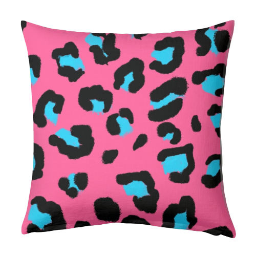 Leopard print pink and blue - designed cushion by Cheryl Boland