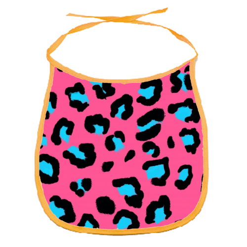 Leopard print pink and blue - funny baby bib by Cheryl Boland