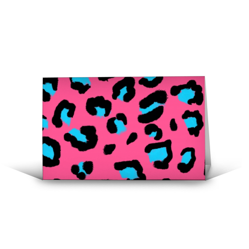 Leopard print pink and blue - funny greeting card by Cheryl Boland
