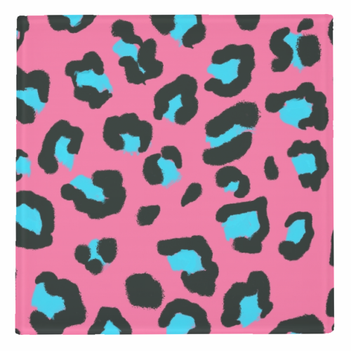 Leopard print pink and blue - personalised beer coaster by Cheryl Boland