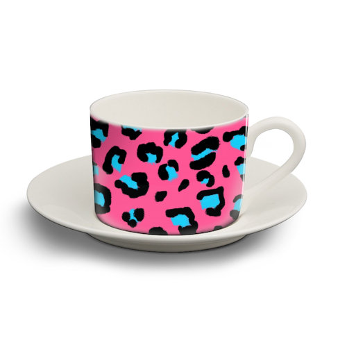 Leopard print pink and blue - personalised cup and saucer by Cheryl Boland