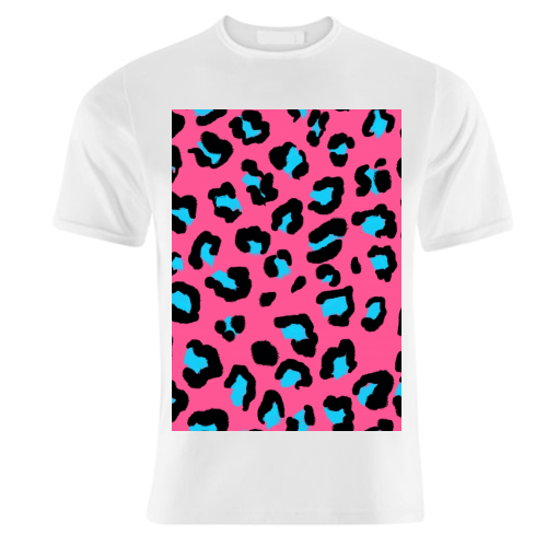 Leopard print pink and blue - unique t shirt by Cheryl Boland