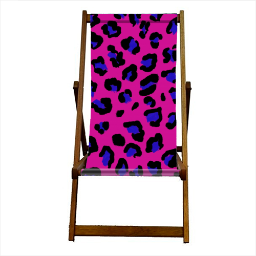 Leopard print magenta and navy - canvas deck chair by Cheryl Boland