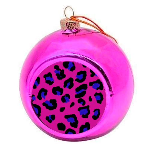 Leopard print magenta and navy - colourful christmas bauble by Cheryl Boland