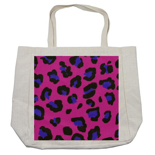 Leopard print magenta and navy - cool beach bag by Cheryl Boland