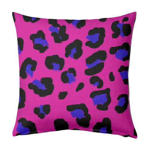 Leopard print magenta and navy - designed cushion by Cheryl Boland