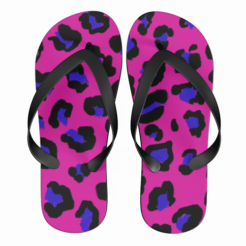Leopard print magenta and navy - funny flip flops by Cheryl Boland