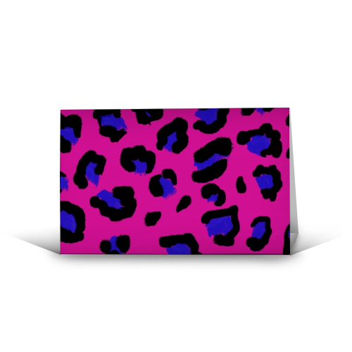 Leopard print magenta and navy - funny greeting card by Cheryl Boland