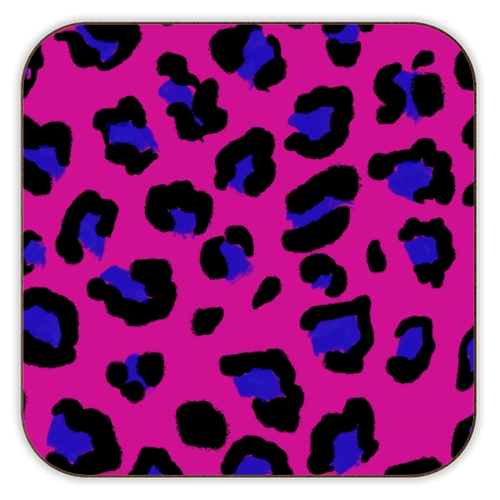 Leopard print magenta and navy - personalised beer coaster by Cheryl Boland