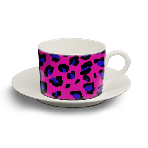 Leopard print magenta and navy - personalised cup and saucer by Cheryl Boland