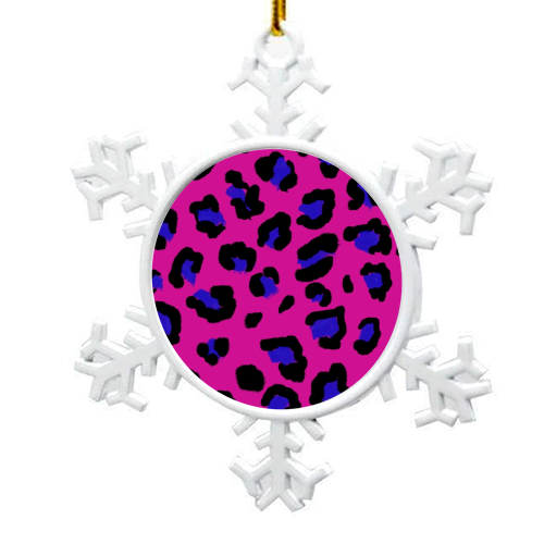 Leopard print magenta and navy - snowflake decoration by Cheryl Boland