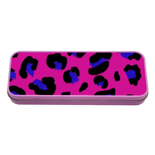 Leopard print magenta and navy - tin pencil case by Cheryl Boland