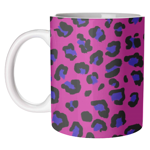 Leopard print magenta and navy - unique mug by Cheryl Boland
