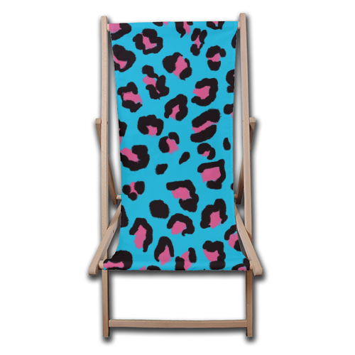 Leopard print blue and pink - canvas deck chair by Cheryl Boland