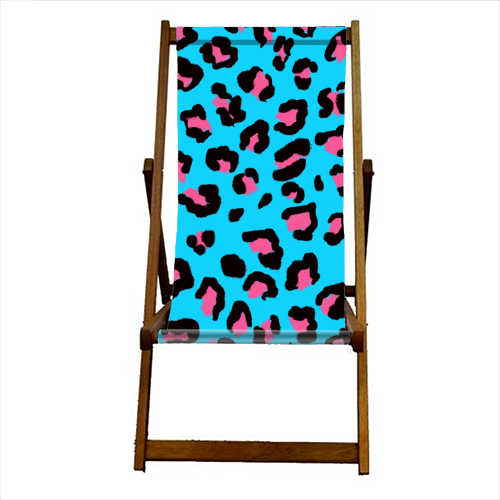 Leopard print blue and pink - canvas deck chair by Cheryl Boland