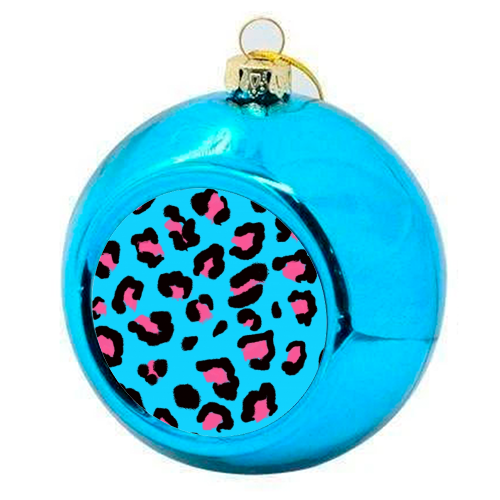 Leopard print blue and pink - colourful christmas bauble by Cheryl Boland