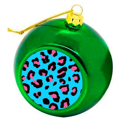 Leopard print blue and pink - colourful christmas bauble by Cheryl Boland