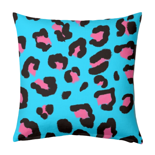 Leopard print blue and pink - designed cushion by Cheryl Boland
