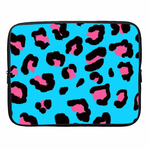 Leopard print blue and pink - designer laptop sleeve by Cheryl Boland